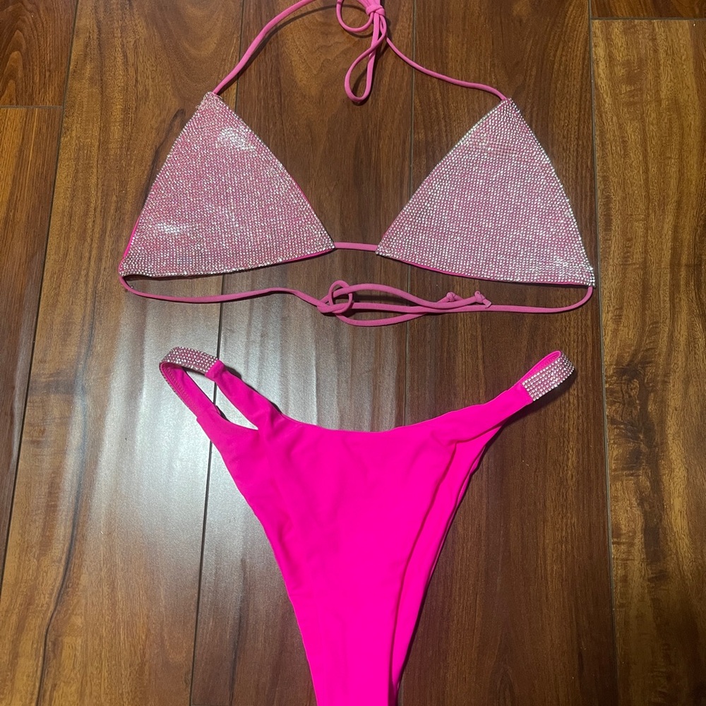 Pink Rhinestone Bikini Set
